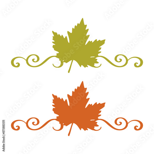 Logo con silueta de hoja de arce con línea de decoración de caligrafía como marco para felicitaciones y tarjetas
