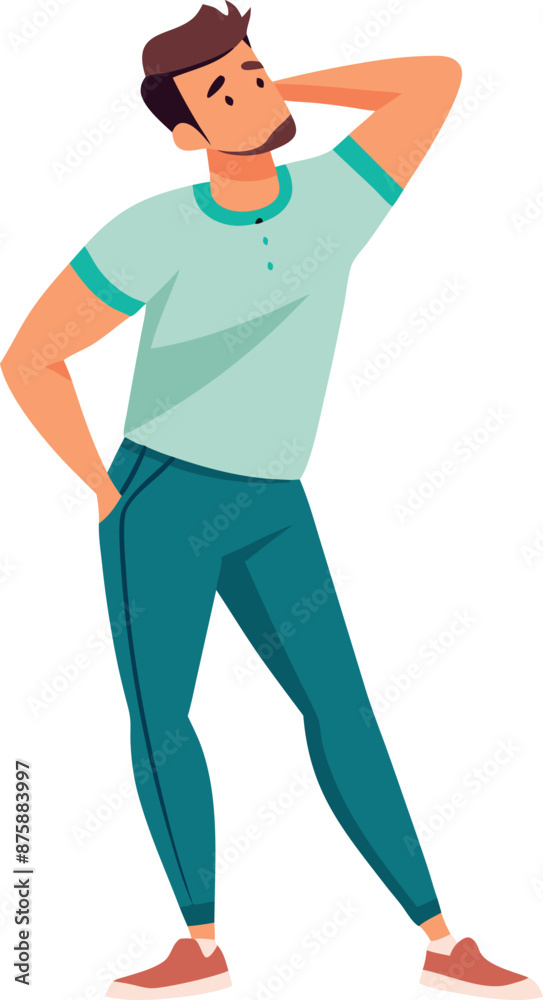 Young Man Looking Pensive With Hand On Neck Young Man Looking Pensive With Hand On Neck