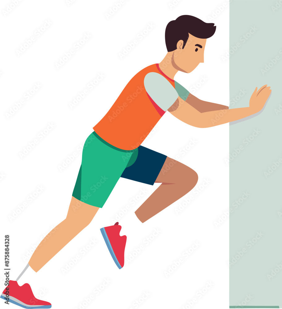 Man Stretching Against Wall in Athletic Gear Man Stretching Against Wall in Athletic Gear