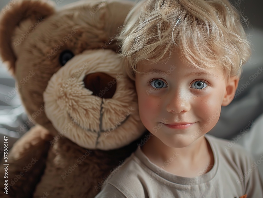 Close ups of the little boy and teddy bear Close ups of the little boy and teddy bear
