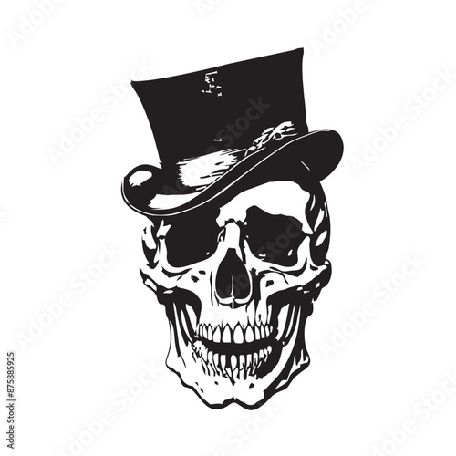 Funny Art Skull with a Hat Design dangerous skull Black on White Background best for Frame Painting Wallpaper t shirt and could be used any item