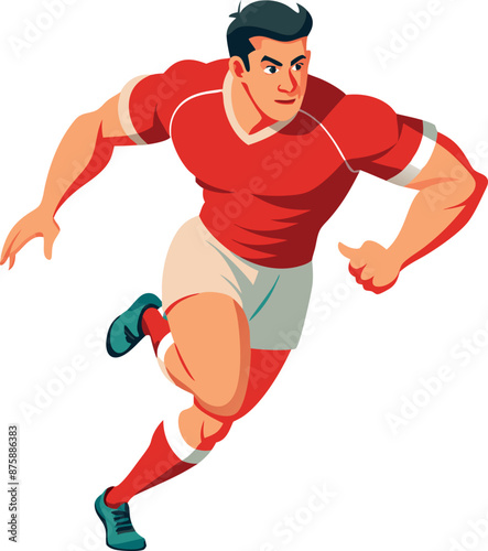 Rugby Player in Action Running with Determination