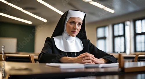 Christian nun in a class. photo