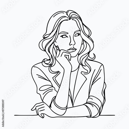 a thoughtful and skeptical woman, The line art vector illustration