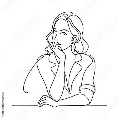 a thoughtful and skeptical woman, The line art vector illustration