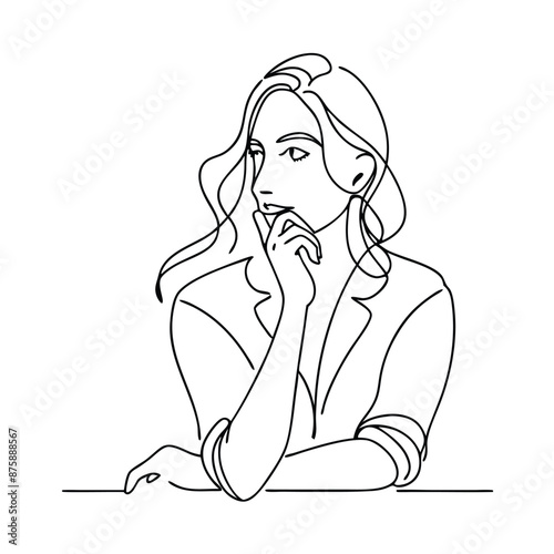 a thoughtful and skeptical woman, The line art vector illustration