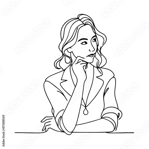 a thoughtful and skeptical woman, The line art vector illustration