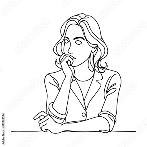 a thoughtful and skeptical woman, The line art vector illustration