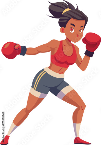 Female Boxer Animated Illustration in Fighting Stance