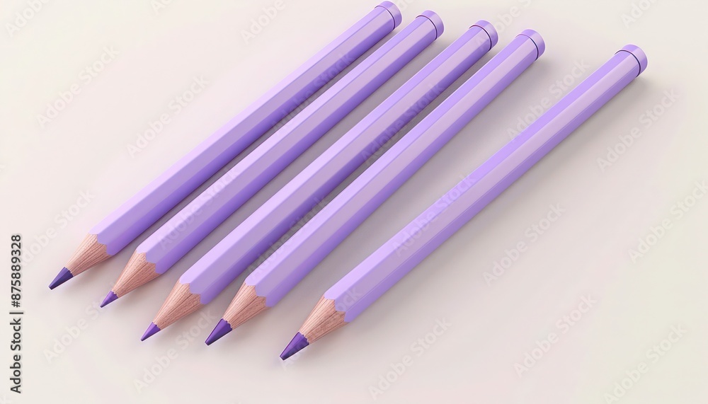 High Quality Lavender Pencil 3D Render Set, Ideal for School Themes High Quality Lavender Pencil 3D Render Set, Ideal for School Themes