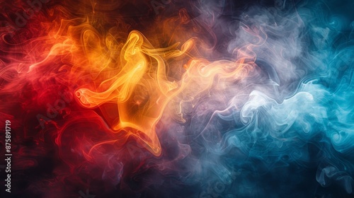 Abstract Smoke Art: Red, Orange, Blue and White Swirls