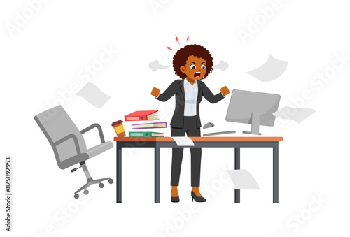 woman angry, employee working on office with computer, scream and angry