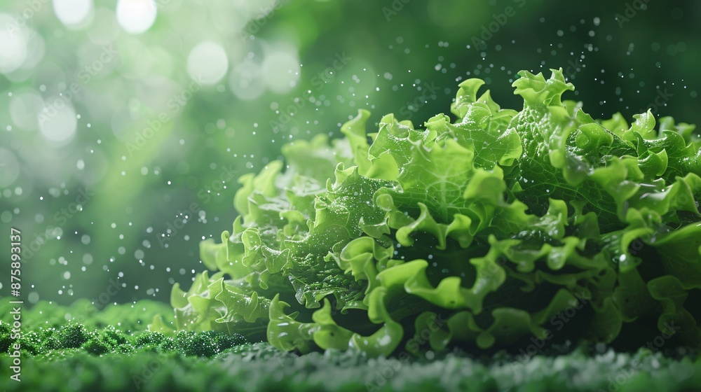 Fototapeta premium Detailed close-up of green lettuce leaves.