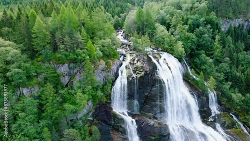 Aerial view of the waterfall Furubergsfossen in Vestland county, Norway photo