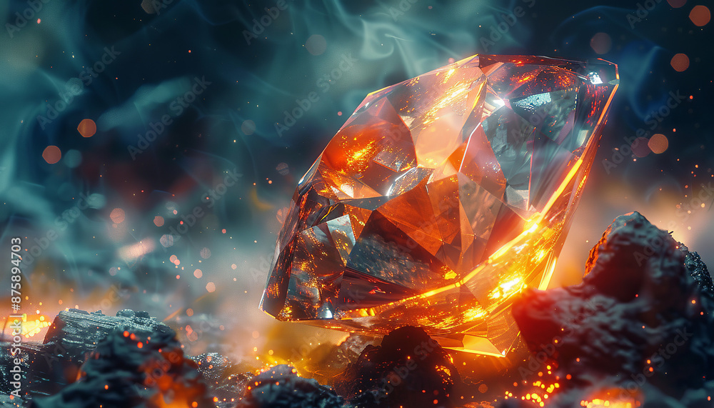 Picture an abstract diamond that glows with an inner light, revealing hidden secrets when viewed fro Picture an abstract diamond that glows with an inner light, revealing hidden secrets when viewed fro