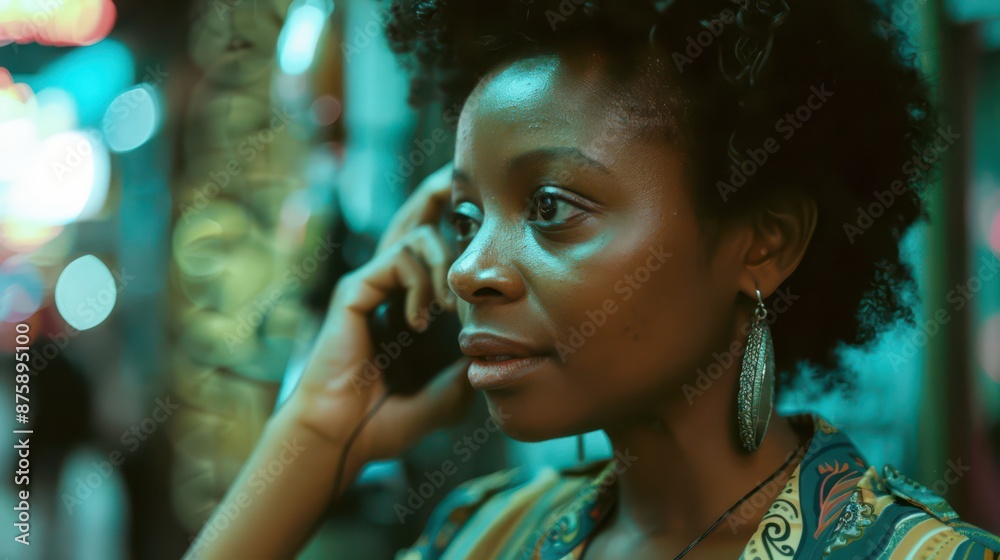 African American woman talking on a mobile phone