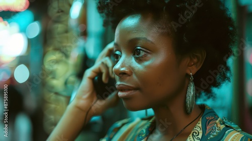 African American woman talking on a mobile phone