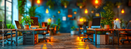 Abstract Blurred Background with Bokeh Lights and Wooden Table