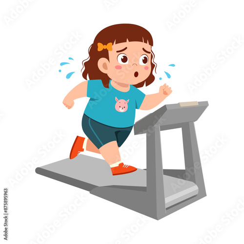 fat little kid do running on treadmill for weight loss