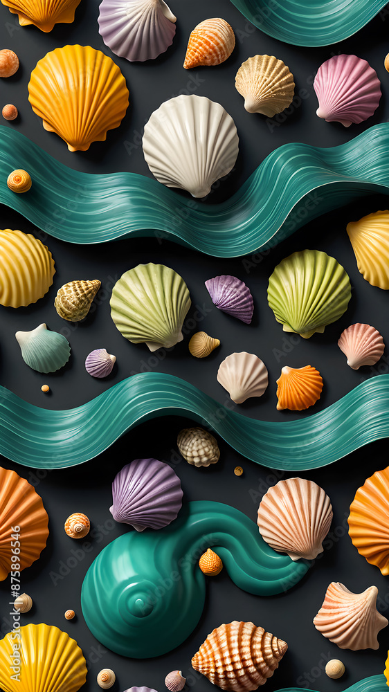seashells in the waves of a stormy sea. dynamic illustration. seashells in the waves of a stormy sea. dynamic illustration.