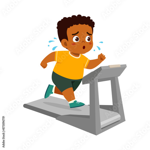 fat little kid do running on treadmill for weight loss