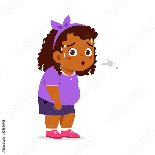 little kid standing and gasping for breath because of fatigue