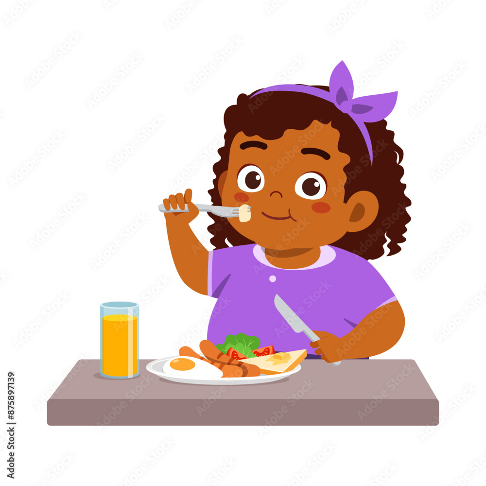 little kid eat healthy food and feeling happy