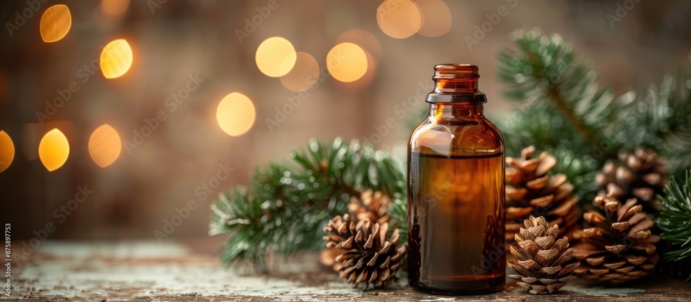 Essential Oil Bottle with Pine Cones and Spruce Essential Oil Bottle with Pine Cones and Spruce