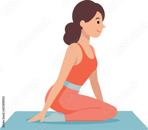Woman Practicing Yoga Pose on Mat - Vector Illustration