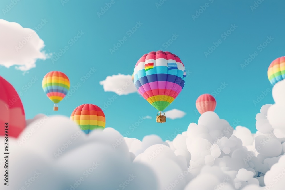 Fototapeta premium rainbow hot air balloons are flying in the sky