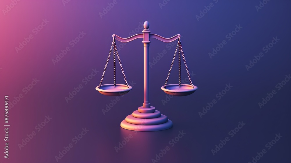Elegant balance scale on a gradient background symbolizing justice, law, and equality. A minimalist 3D rendering in soft pastel colors. Elegant balance scale on a gradient background symbolizing justice, law, and equality. A minimalist 3D rendering in soft pastel colors.
