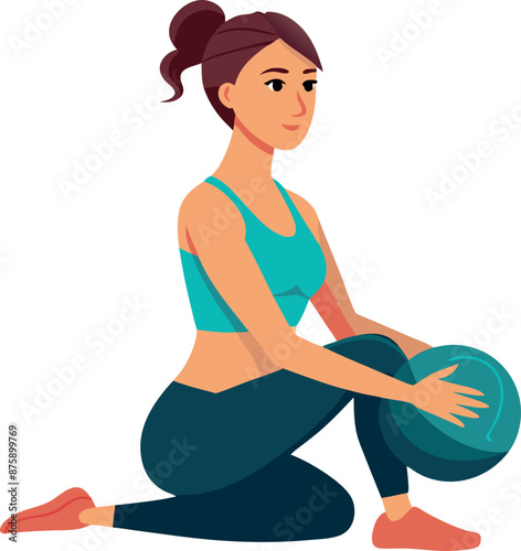 Woman Exercising with Medicine Ball in Fitness Attire