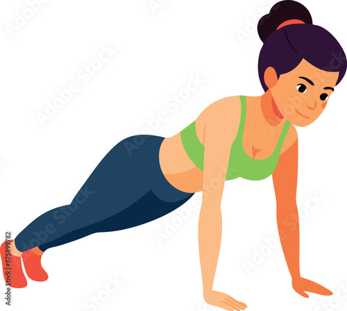 Woman Exercising with Push Up Pose for Fitness Routine