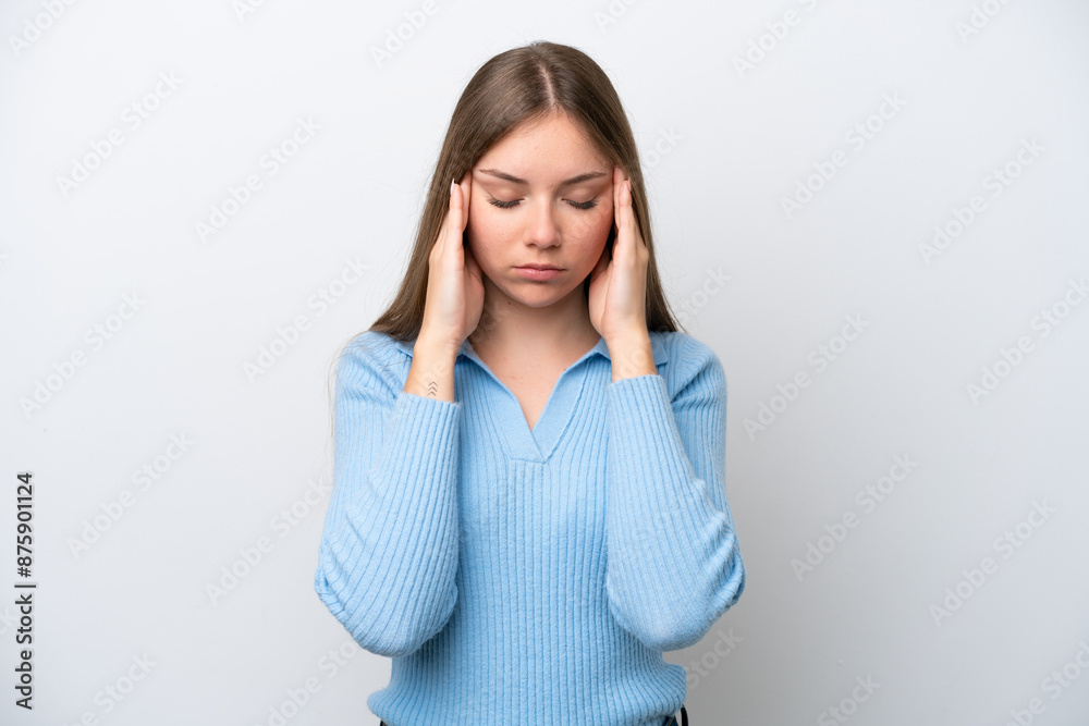 Young Lithuanian woman isolated on white background with headache Young Lithuanian woman isolated on white background with headache