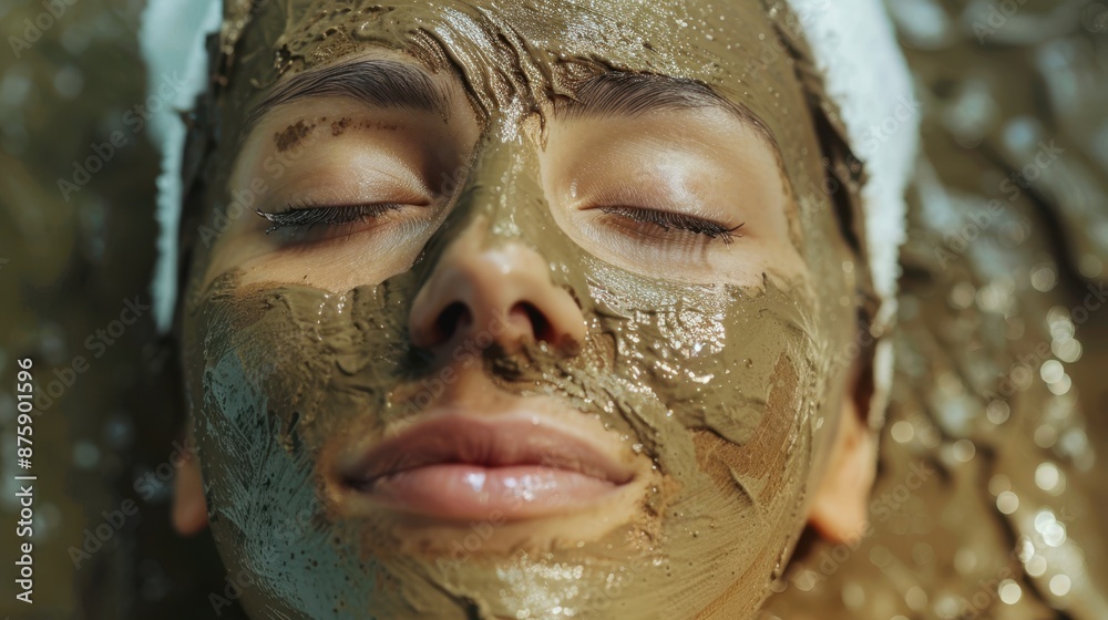 Beautiful Woman Receiving A Mud Therapy . Portrait of spa girl. Beauty, healthcare.