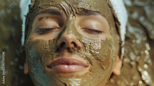 Obraz na płótnie Beautiful Woman Receiving A Mud Therapy . Portrait of spa girl. Beauty, healthcare. w salonie