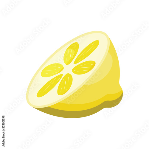 Yellow lemon slice on a white background.