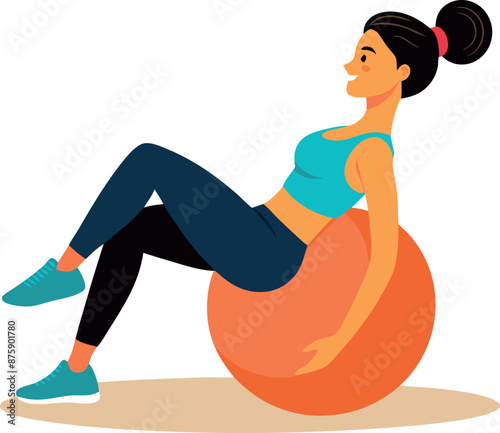 Woman Exercising On Fitness Ball For Core Workout