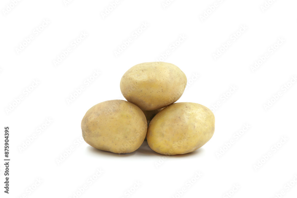 Young potato isolated on white background. Harvest new. Flat lay Young potato isolated on white background. Harvest new. Flat lay