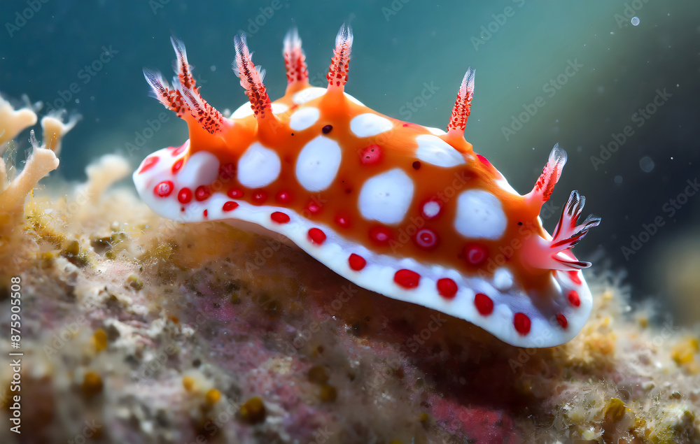 Red spotted nudibranch. Generative AI. Red spotted nudibranch. Generative AI.