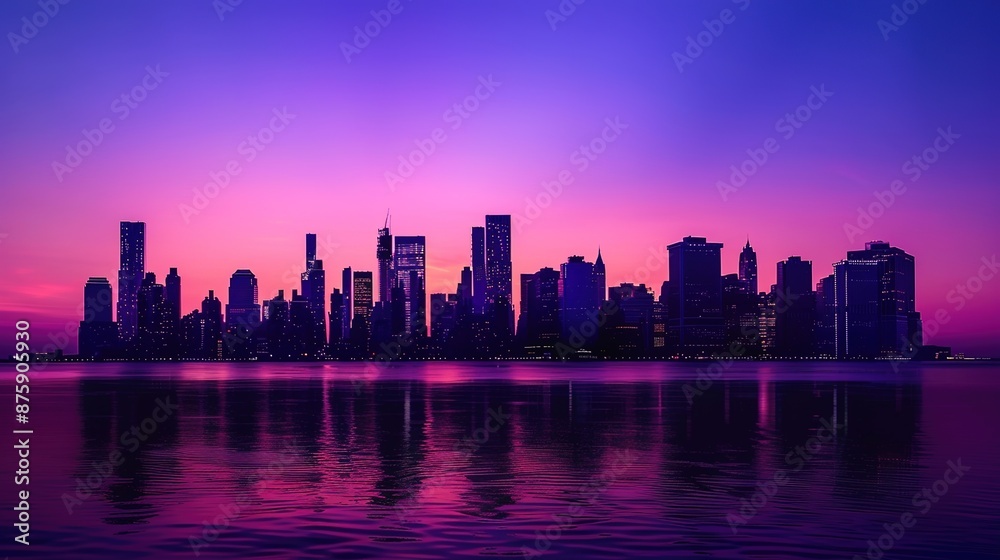Obraz premium Luminous cityscape silhouette against a twilight sky 
