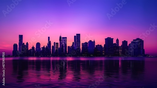 Luminous cityscape silhouette against a twilight sky 