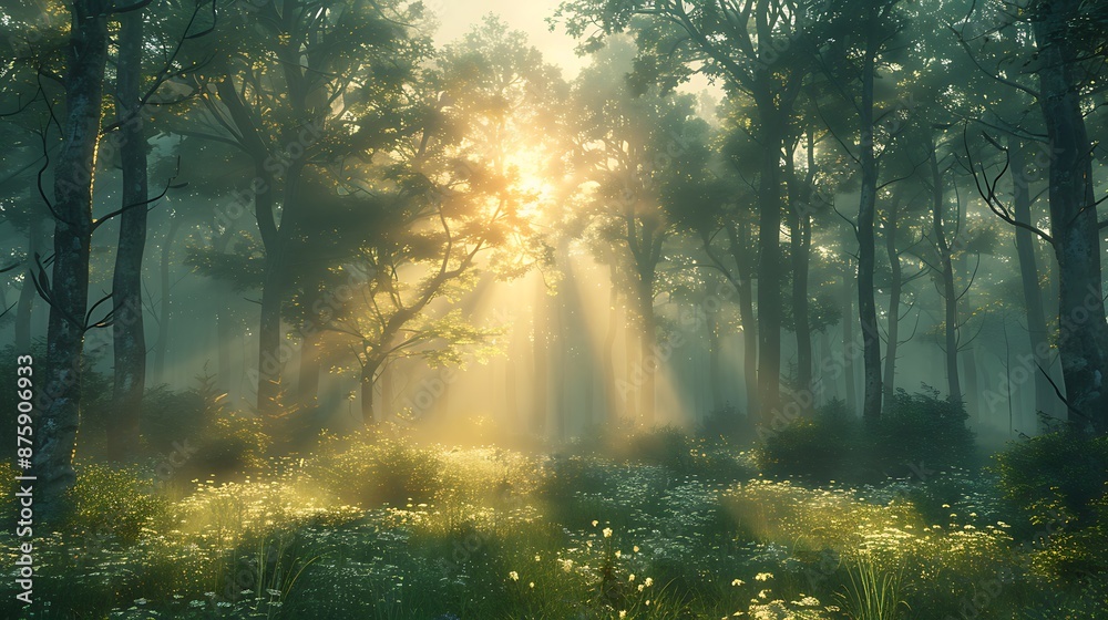 morning mist in the forest morning mist in the forest