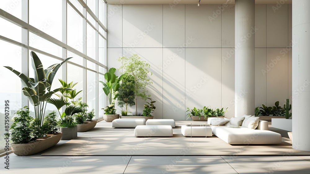 Bright Room with Large Plant and Windows Bright Room with Large Plant and Windows