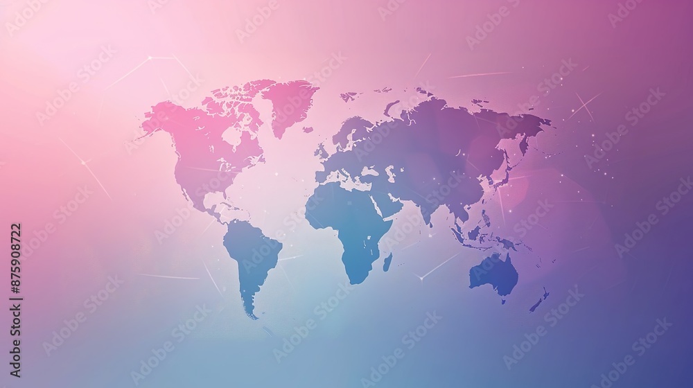 Fototapeta premium Minimalist Global Perspective: Simplified World Map Outline on Gradient Background