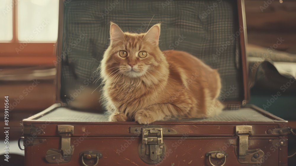 Cute cat on the vintage suitcase
