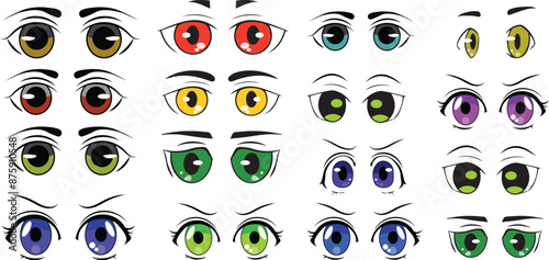 Monochrome Cute anime-style eyes with normal facial expressions.eps10