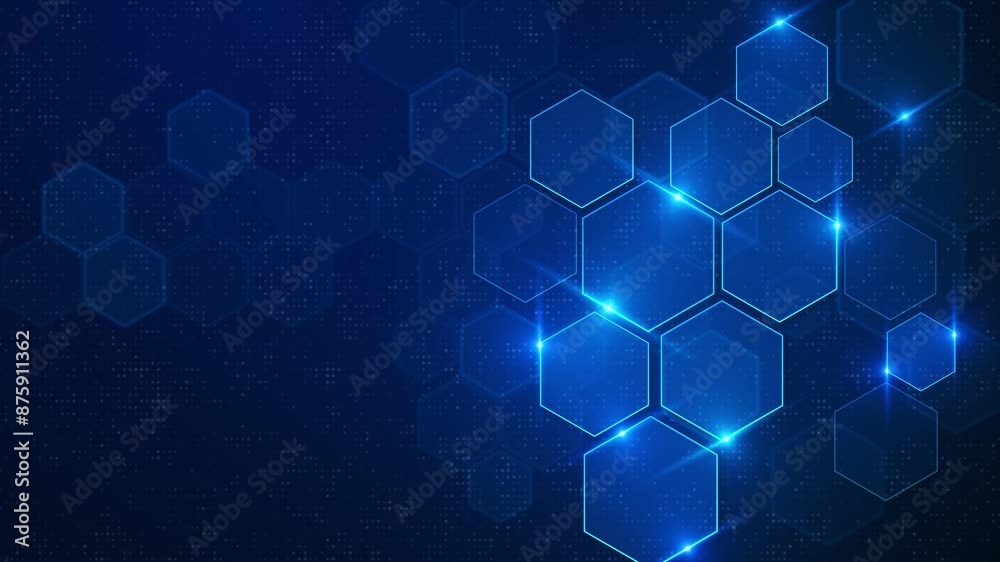 Futuristic High-tech hexagons honeycomb surface hexagonal grid pattern animation deep blue. Clean background. medical innovation animation hexagon. articles hex event game trailer titles