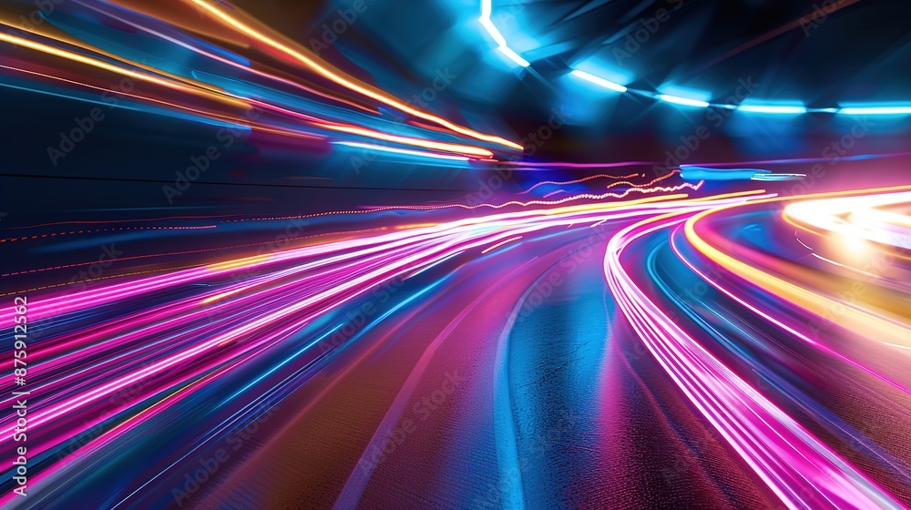 Obraz premium Illuminated Futuristic Urban Light Trails - Abstract Electric Currents at Night