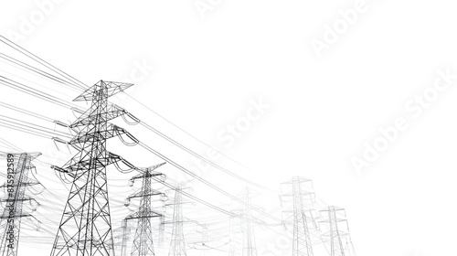 Power towers and wires White background map